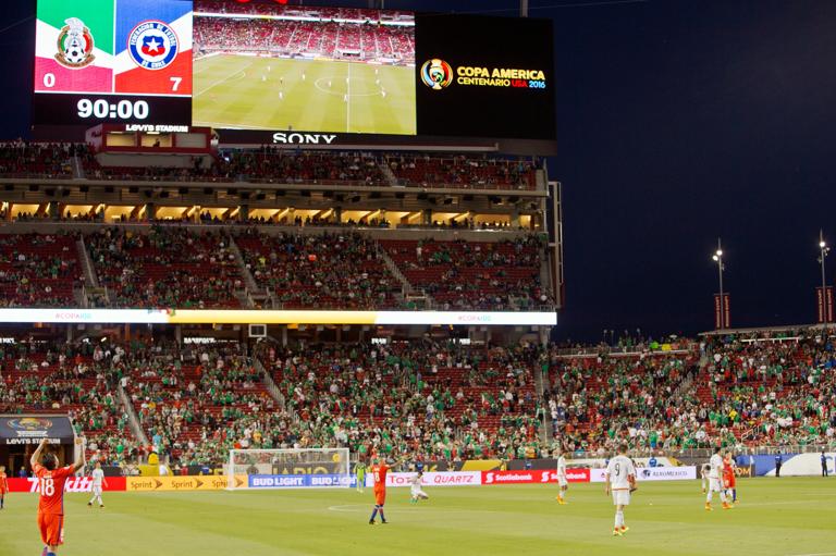 SANTA CLARA, CALIFORNIA - JUNE 18  The scoreboard shows the final score of 7-0 for Chile at the end of a Quarterfinal match between Mexico and Chile at Levi's Stadium as part of Copa America Centenario US 2016 on June 18, 2016 in Santa Clara, California, US. (Photo by Brian Bahr/LatinContent via Getty Images)