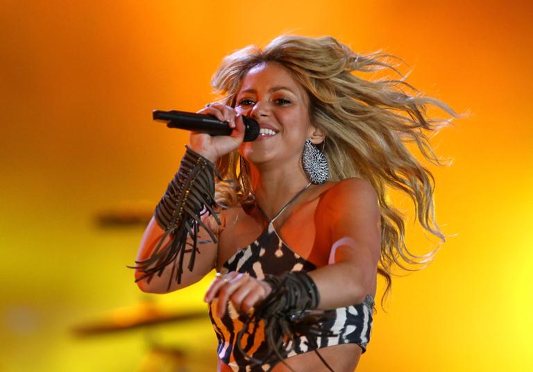 JOHANNESBURG, SOUTH AFRICA - JUNE 10:  Colombian singer Shakira performs at the FIFA World Cup Kick-off Celebration Concert at the Orlando Stadium on June 10, 2010 in Soweto, South Africa.  (Photo by Paul Gilham - FIFA/FIFA via Getty Images)